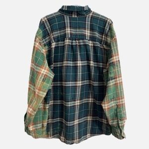 Upcycled Arrow Plaid Flannel Shirt - Green and Tan